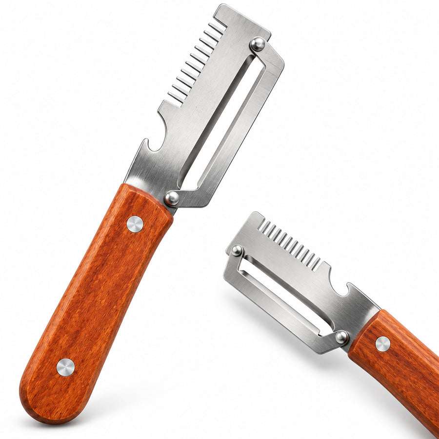Multi-function stainless steel vegetable peeler with wooden handle