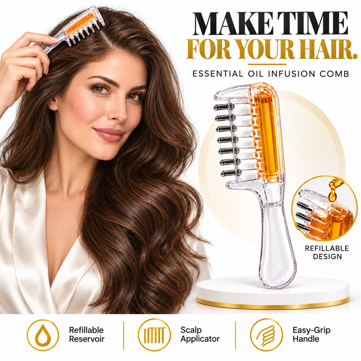 Essential Oil Infusion Comb – Refillable Scalp Applicator