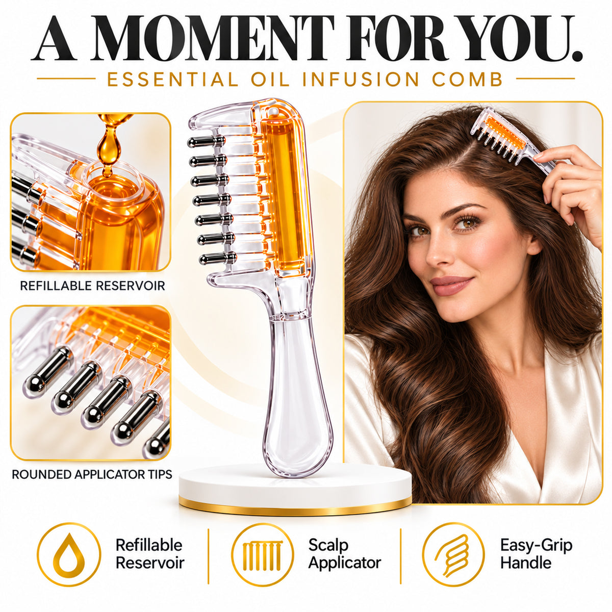 Essential Oil Infusion Comb – Refillable Scalp Applicator