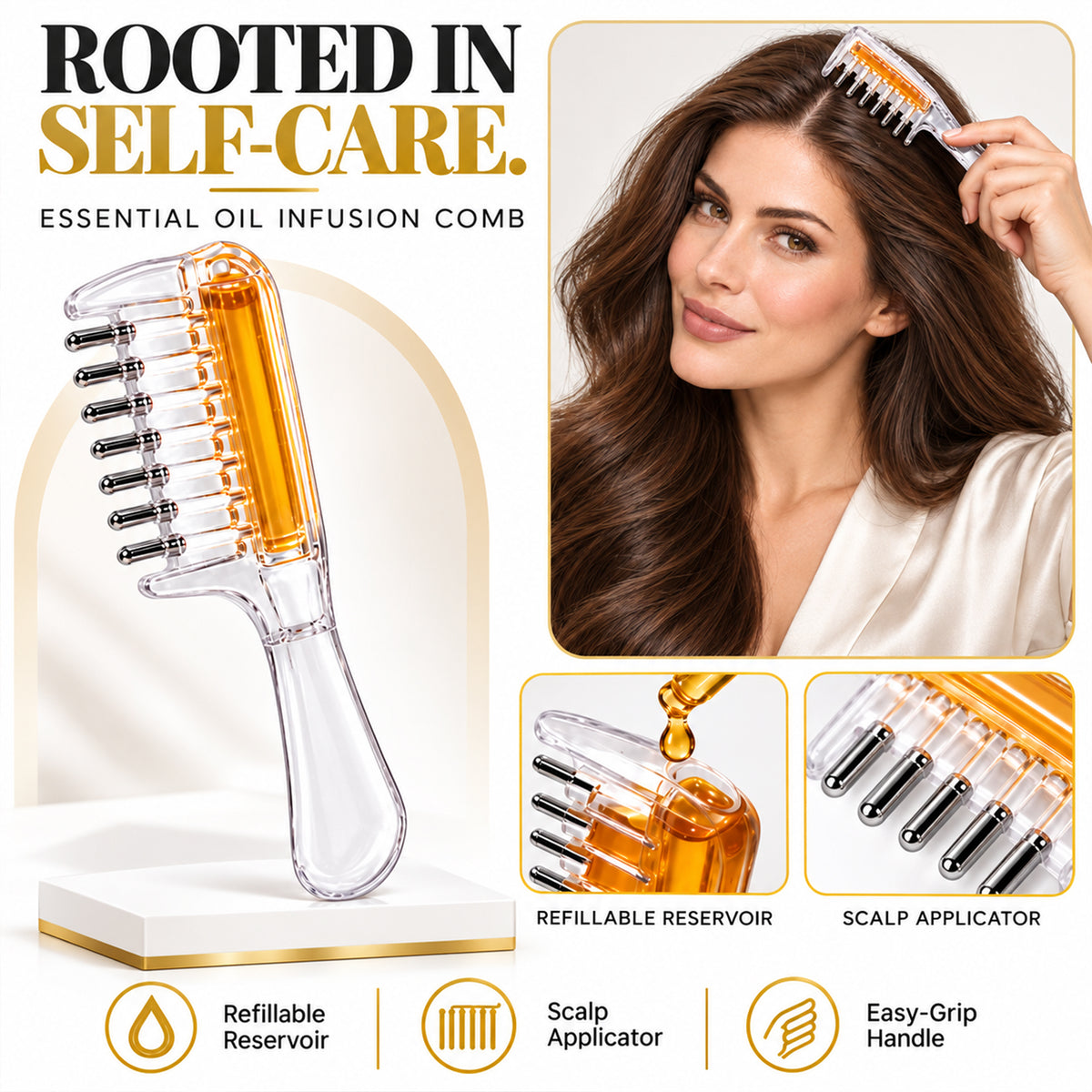 Essential Oil Infusion Comb – Refillable Scalp Applicator