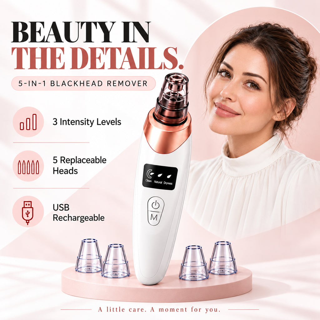 Electric Facial Pore Cleansing Vacuum – Rechargeable Blackhead Remover with 4 Suction Heads