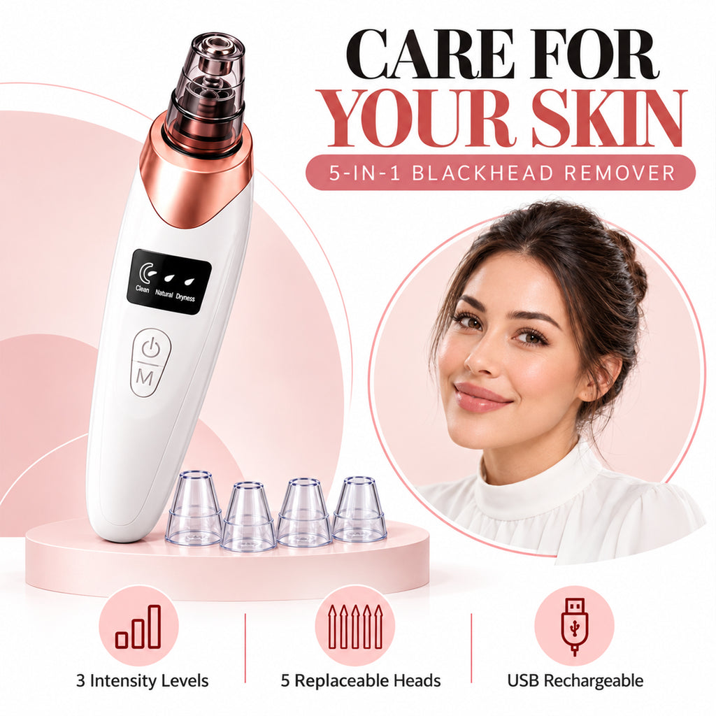 Electric Facial Pore Cleansing Vacuum – Rechargeable Blackhead Remover with 4 Suction Heads
