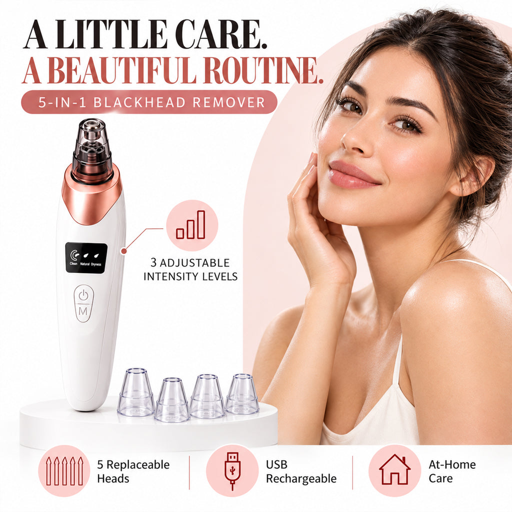 Electric Facial Pore Cleansing Vacuum – Rechargeable Blackhead Remover with 4 Suction Heads