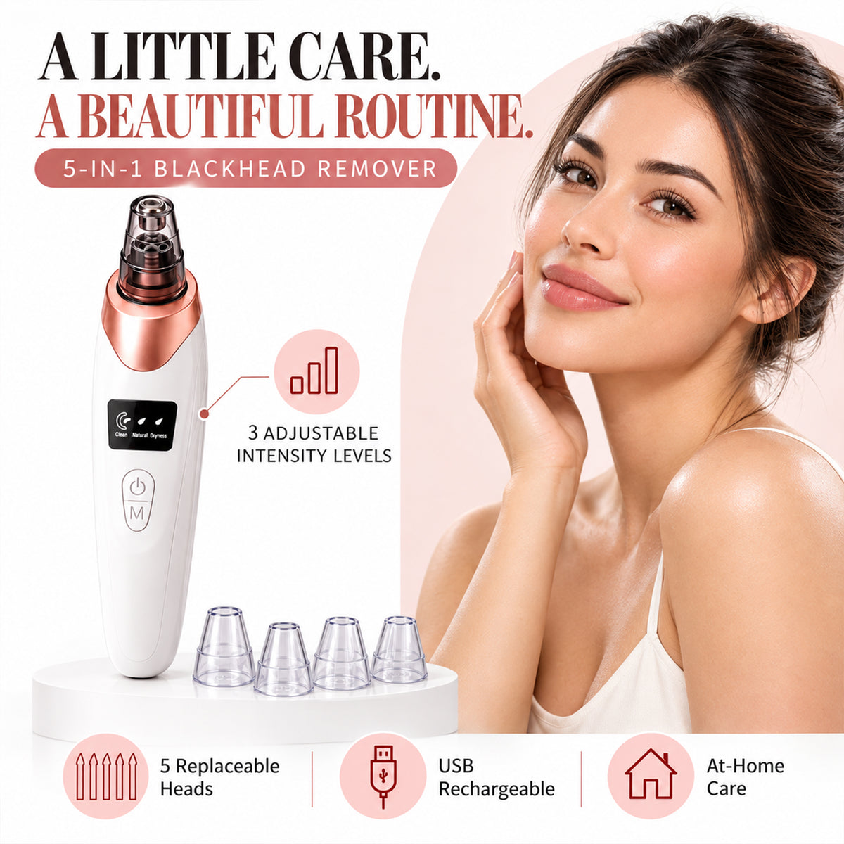 Electric Facial Pore Cleansing Vacuum – Rechargeable Blackhead Remover with 4 Suction Heads