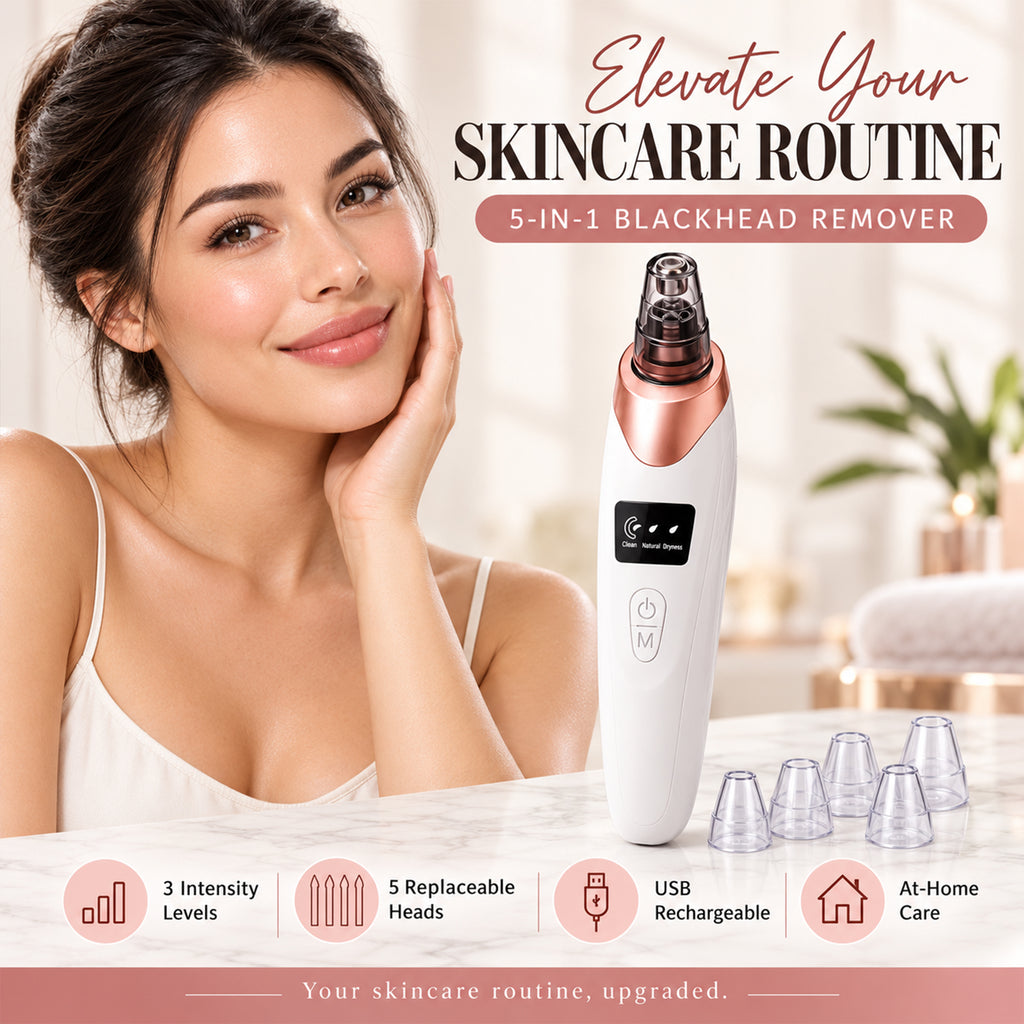 Electric Facial Pore Cleansing Vacuum – Rechargeable Blackhead Remover with 4 Suction Heads