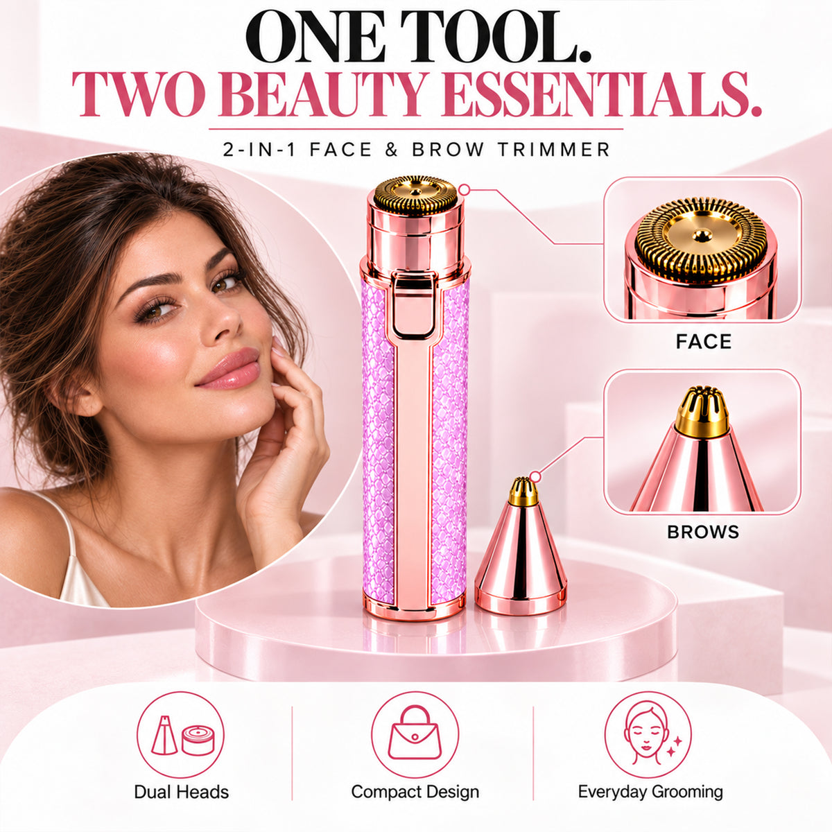 Rechargeable Women’s Facial Hair Remover – Painless Mini Epilator Trimmer with 2 Heads