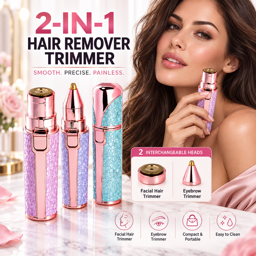 Rechargeable Women’s Facial Hair Remover – Painless Mini Epilator Trimmer with 2 Heads