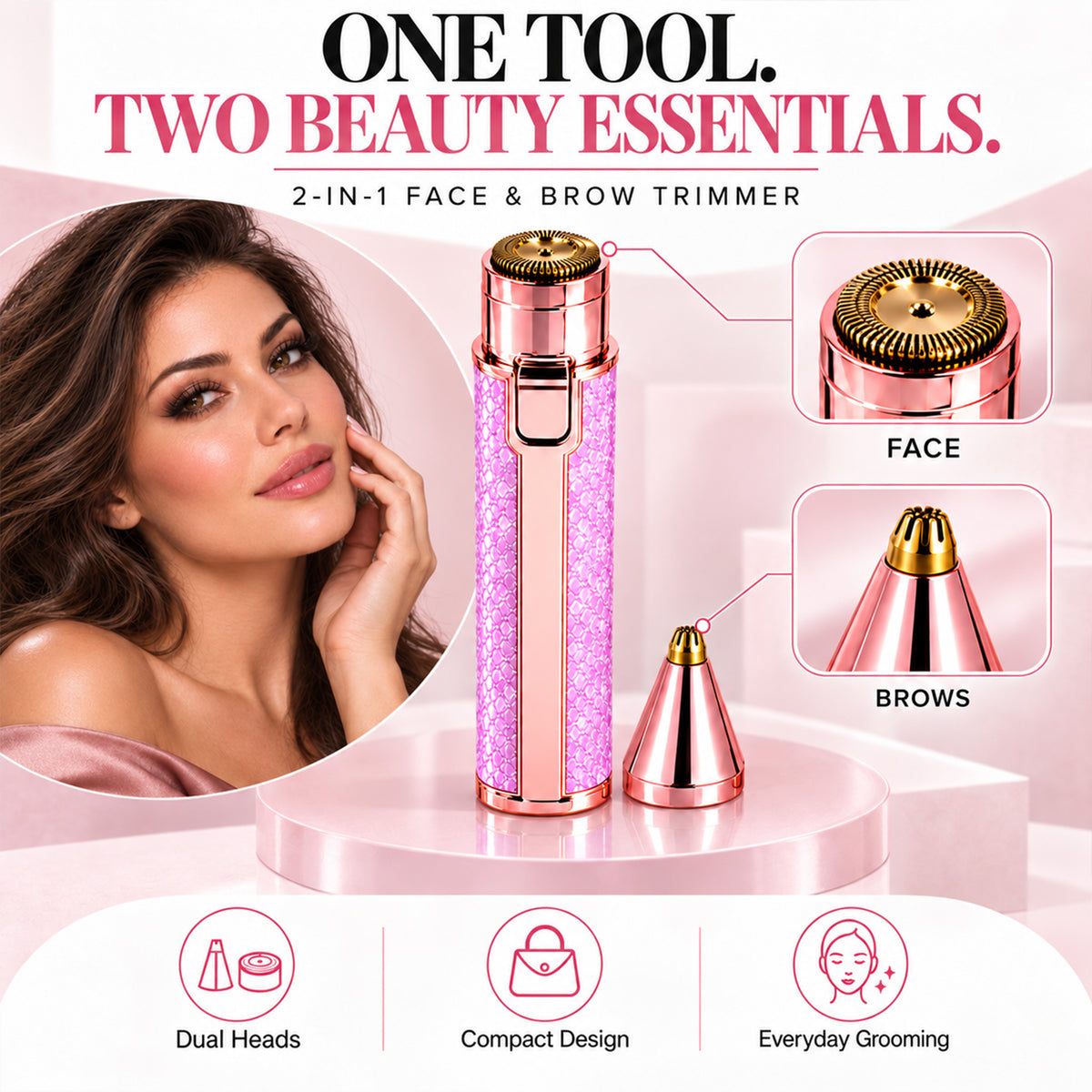 Rechargeable Women’s Facial Hair Remover – Painless Mini Epilator Trimmer with 2 Heads